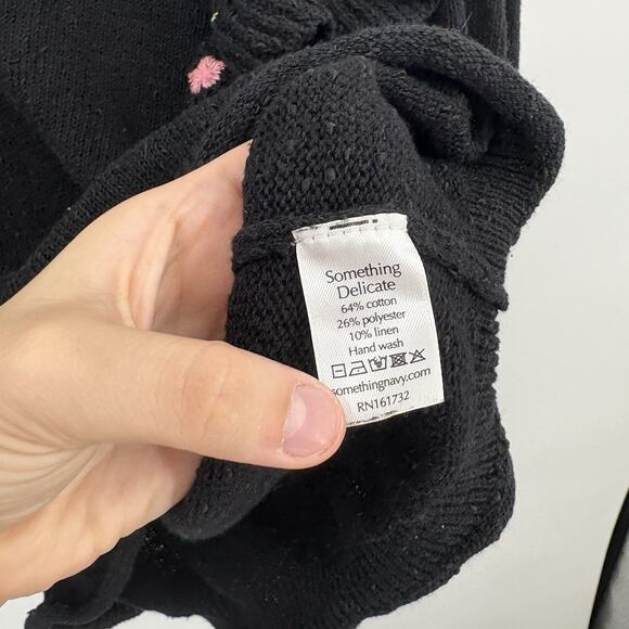 Something Navy Sweater XSmall Whimsigoth Embroidered Floral Ruffle Romantic Boho - Picture 6 of 7